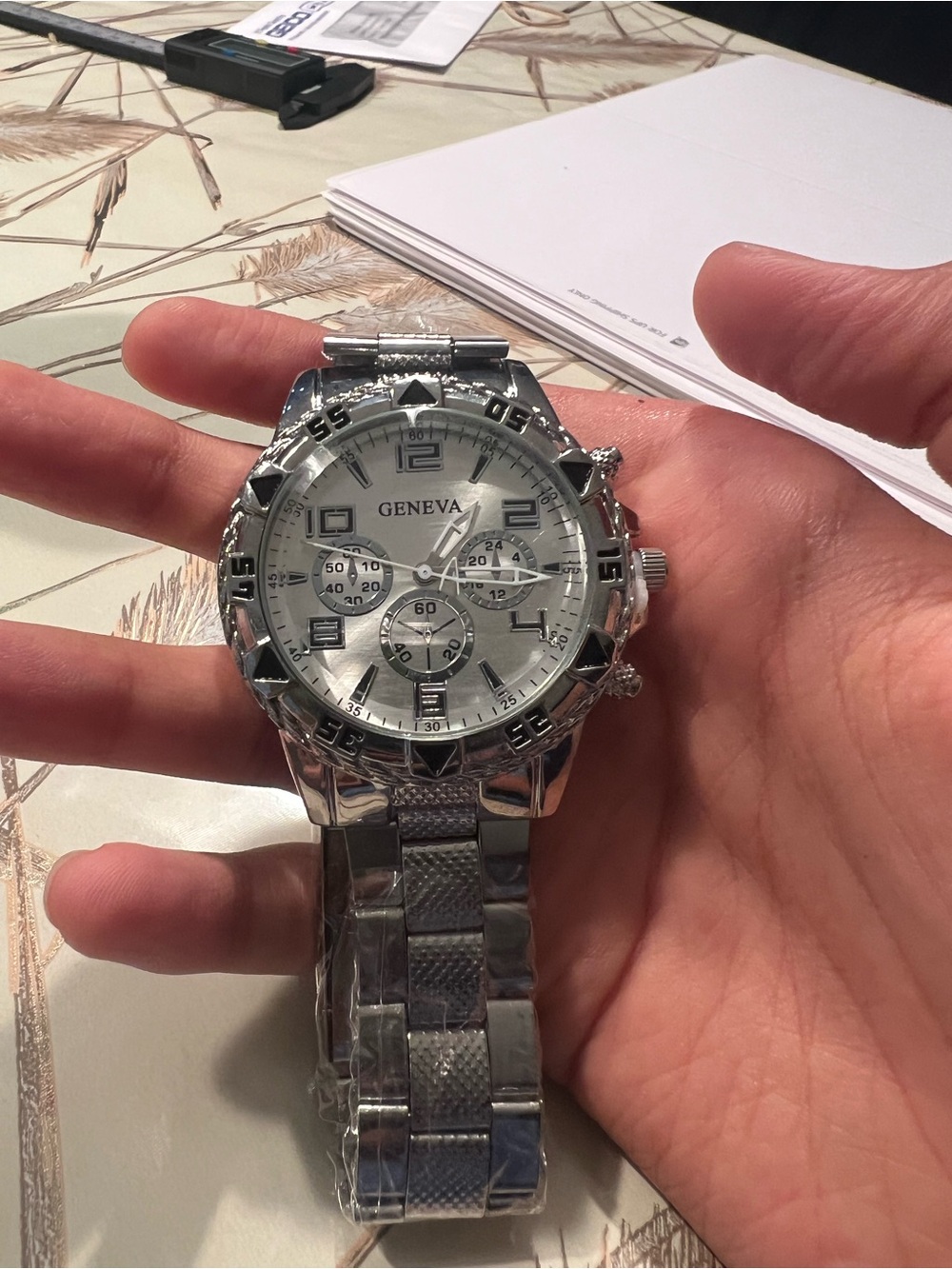 Geneva Silver Men's Chronograph Bracelet Watch